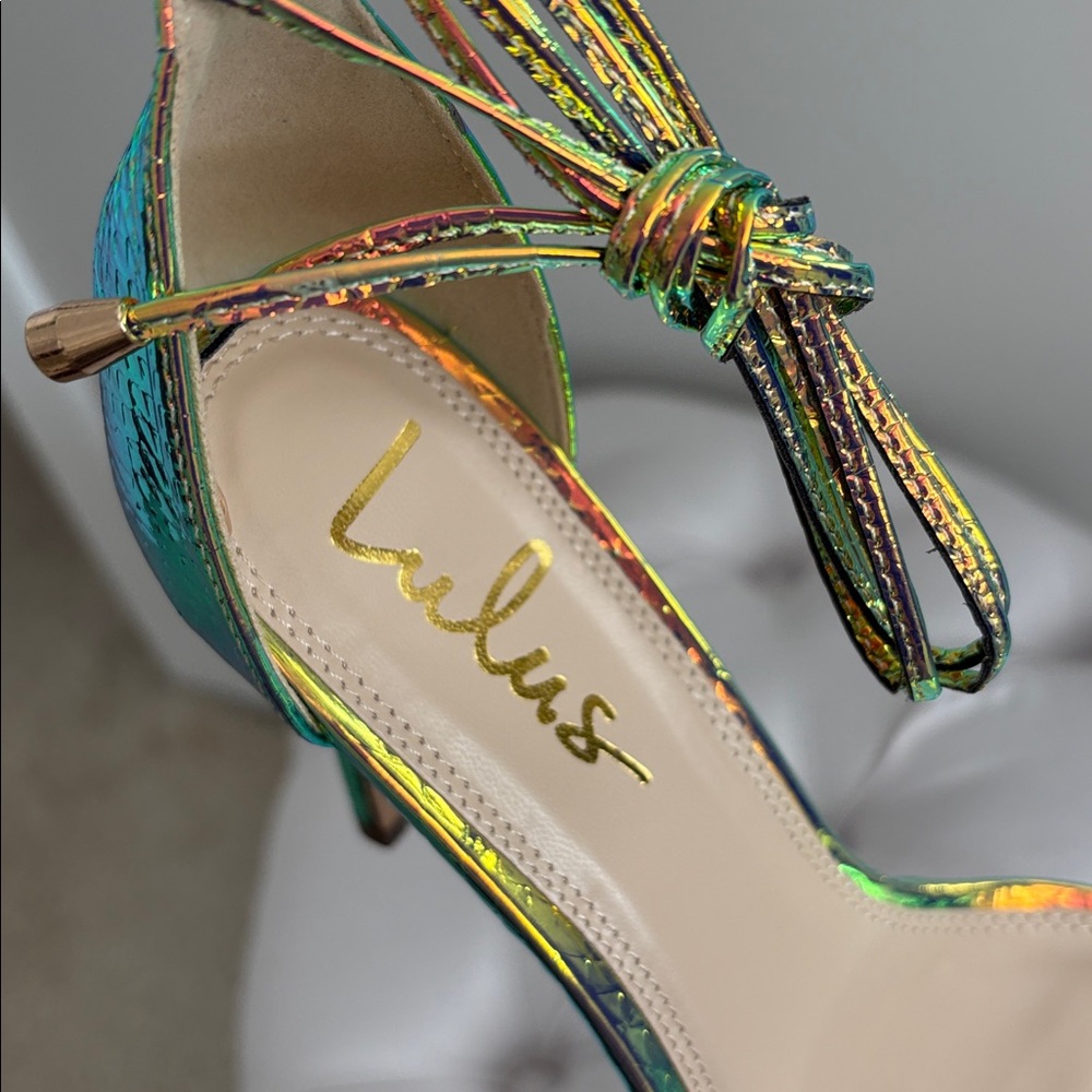LULUS Ledah Hologram Snake Lace-Up Heels - Picture 9 of 11